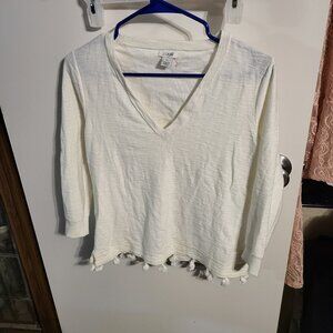 NWOT J CREW FRINGE TASSEL LONG SLEEVE TOP SZ XS